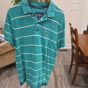 American Eagle Outfitters Teal Striped Polo Shirt